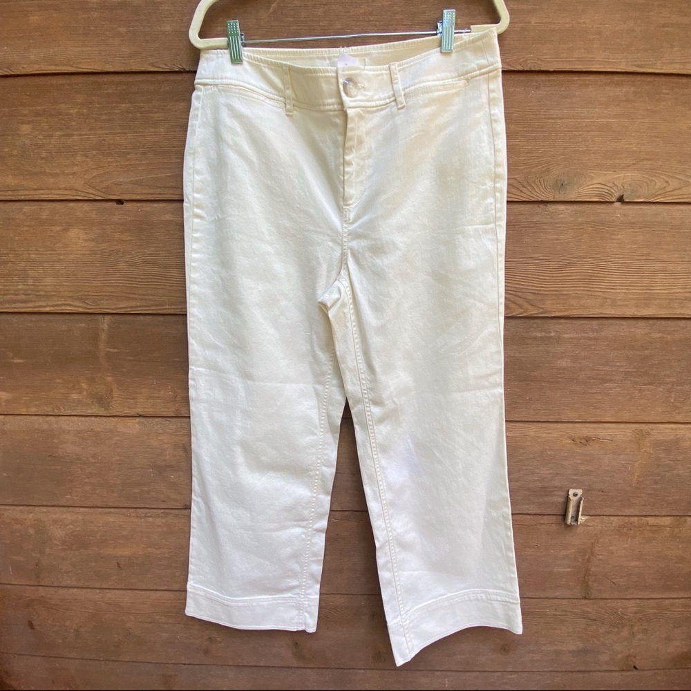LOFT Ivory Cotton Wide Leg Cropped Pants NWT